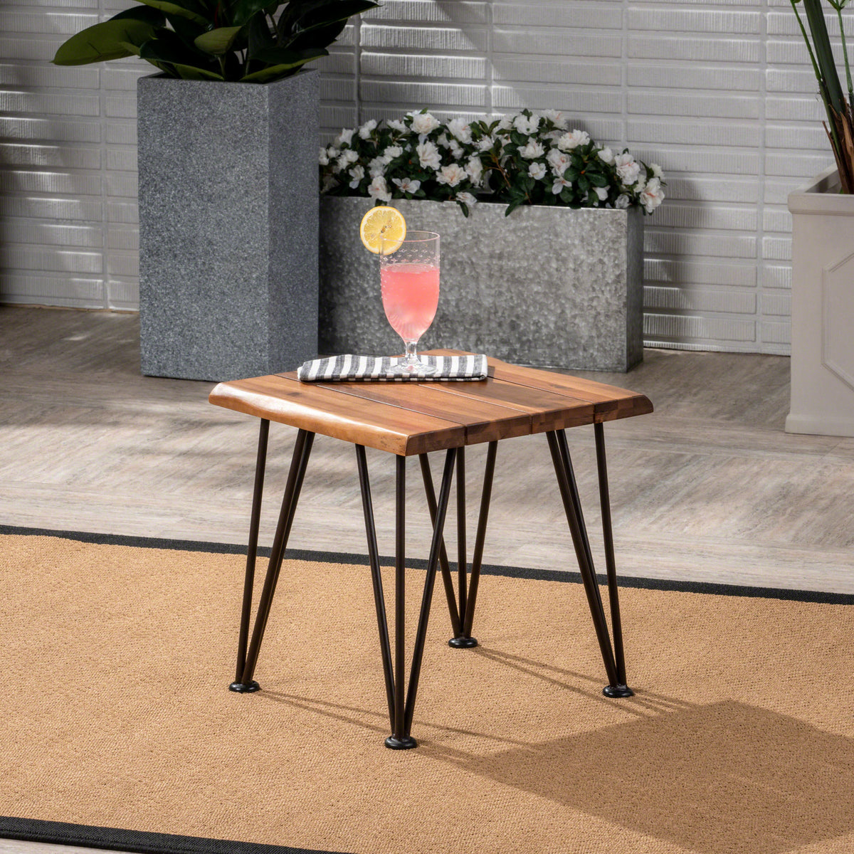Zion Industrial Wood And Metal Coffee Table With Accent Table Teak Metal & Wood