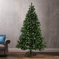 7' Mixed Frosted Hinged Tree With 52 Frosted Pine Cones And 26 Red Berry And Dia:53