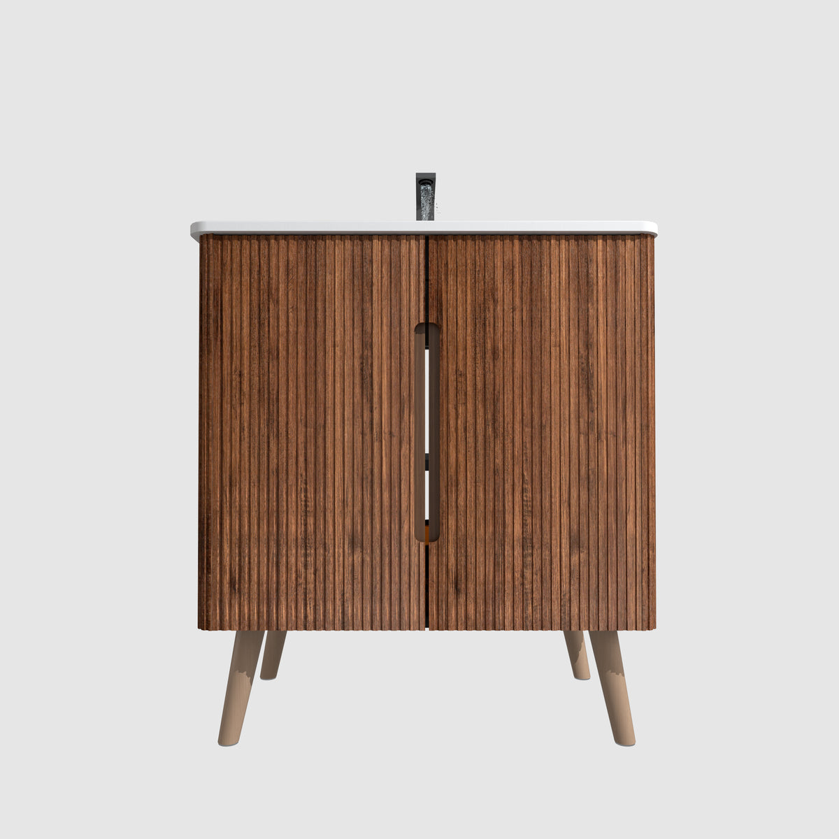 U094 Etna30F 305 Etna 30" Striped Walnut Bathroom Vanity With Sink, Freestanding & Wall Mounted Bathroom Cabinet Options For Modern Bathrooms, Kd White Walnut Bathroom Modern Plywood Ceramic Mdf