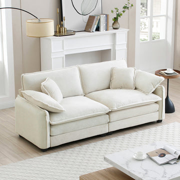 Warm And Cozy Living Room Sofa With 4 Pillows Upholstered Large Deep Seat 2 Seater Sofa For Living Room, Beige Corduroy Beige Corduroy 2 Seat