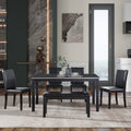 Wooden Dining Rectangular Table With Bench, Kitchen Table With Bench For Small Space, 6 Person Dining Table, Black Black Seats 6 Dining Room Rectangular 4 Leg Rectangular Dining Table With Chair And Bench Solid Wood Mdf
