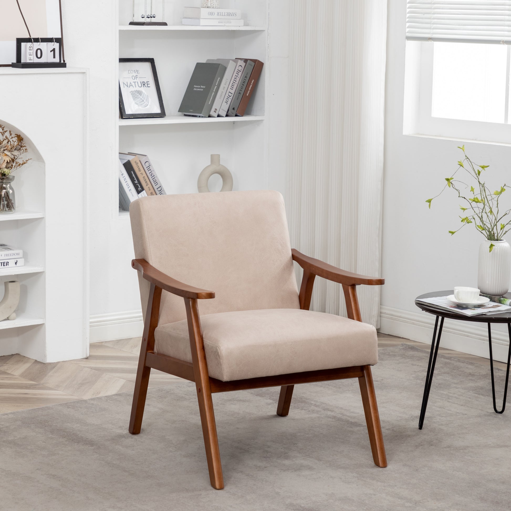 Accent Chair With Microfiber Upholstery And Solid Wood Frame, Classic Mid Century Modern Living Room Furniture For Extra Seating, Light Camel Light Camel Microfiber