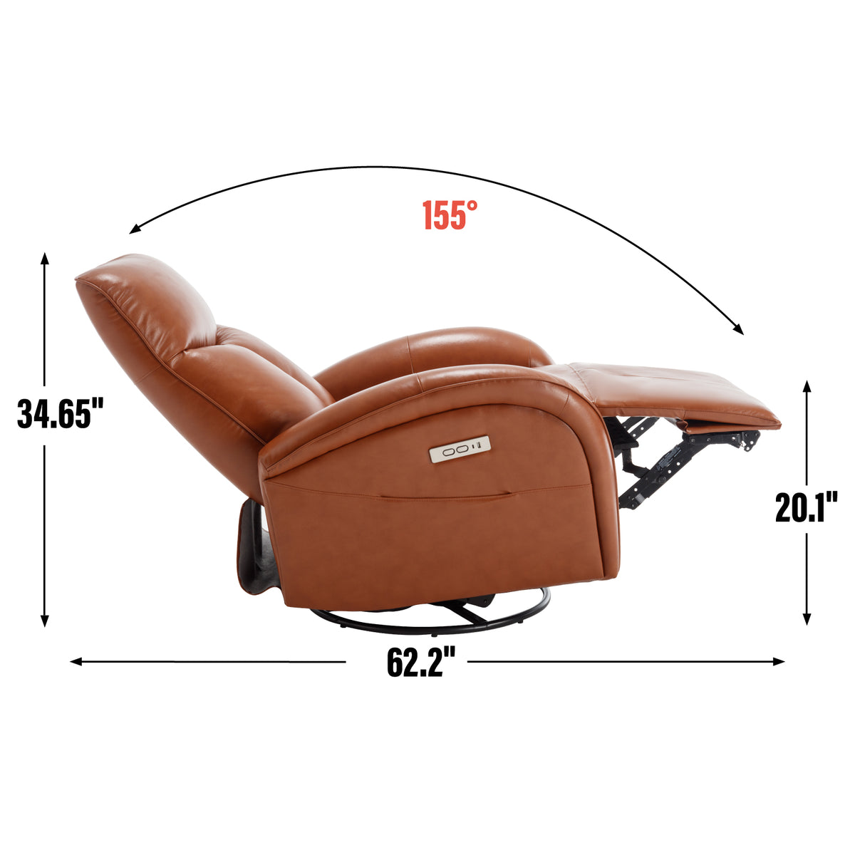 Yellow Brown Genuine Leather Swivel And Rocker Power Recliner Chair With Lumbar Support, Max Swivel Degree 270 , Heavy Duty Motion Mechanism With Usb And Type C Brown Genuine Leather Power Push Button Metal Primary Living Space Medium Firm Pillow Back