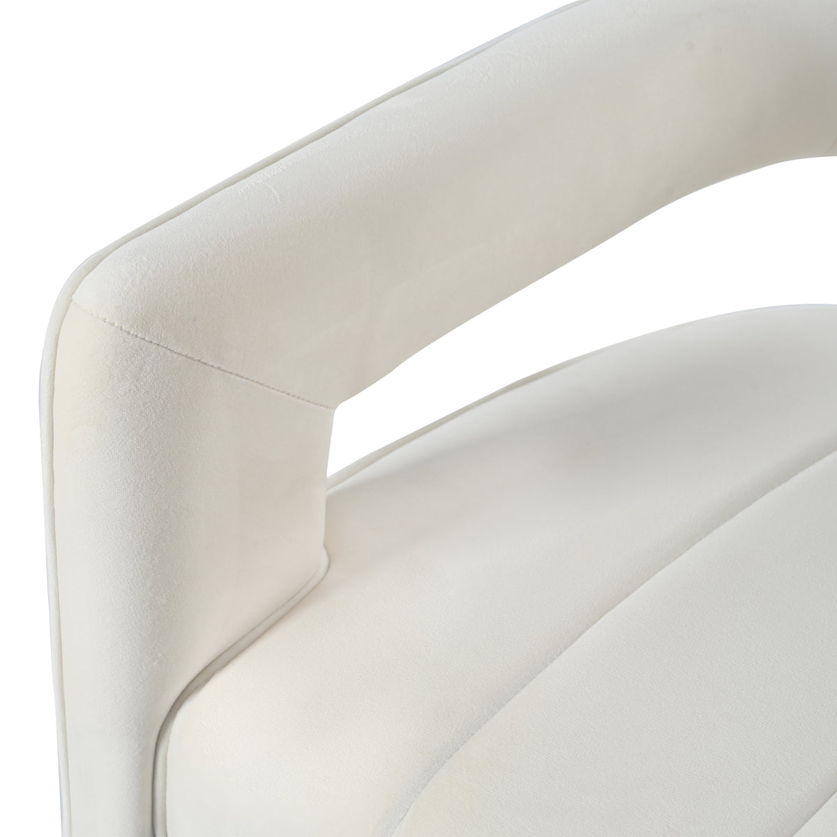 Modern Velvet Accent Chair With Ribbed Detail, Luxury Curved Fully Upholstered Accent Chair, Ivory White No Assembly Needed Ivory White Velvet