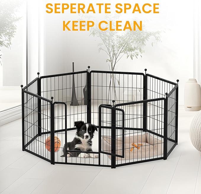 24 Inch 8 Panles, Ideal Dog Fence For Puppy Small Dogs Indoor & Outdoor Bliss, Perfect Dog Pen For Camping, Yard, Rv, Garden Fence, Black Black Metal