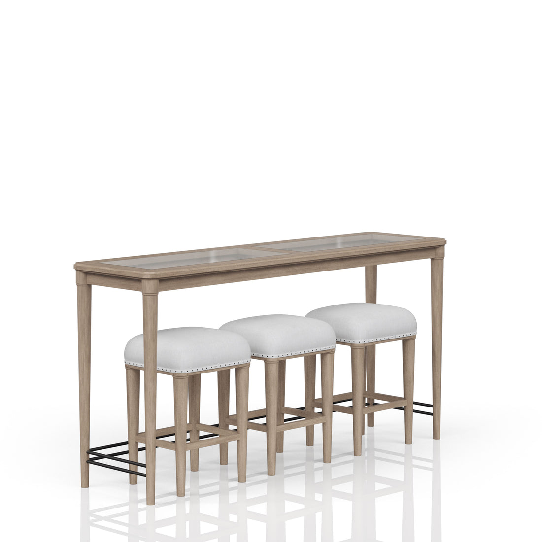 Frosted Glass Console Table With 3 Stools Sand Solid Wood Mdf Glass