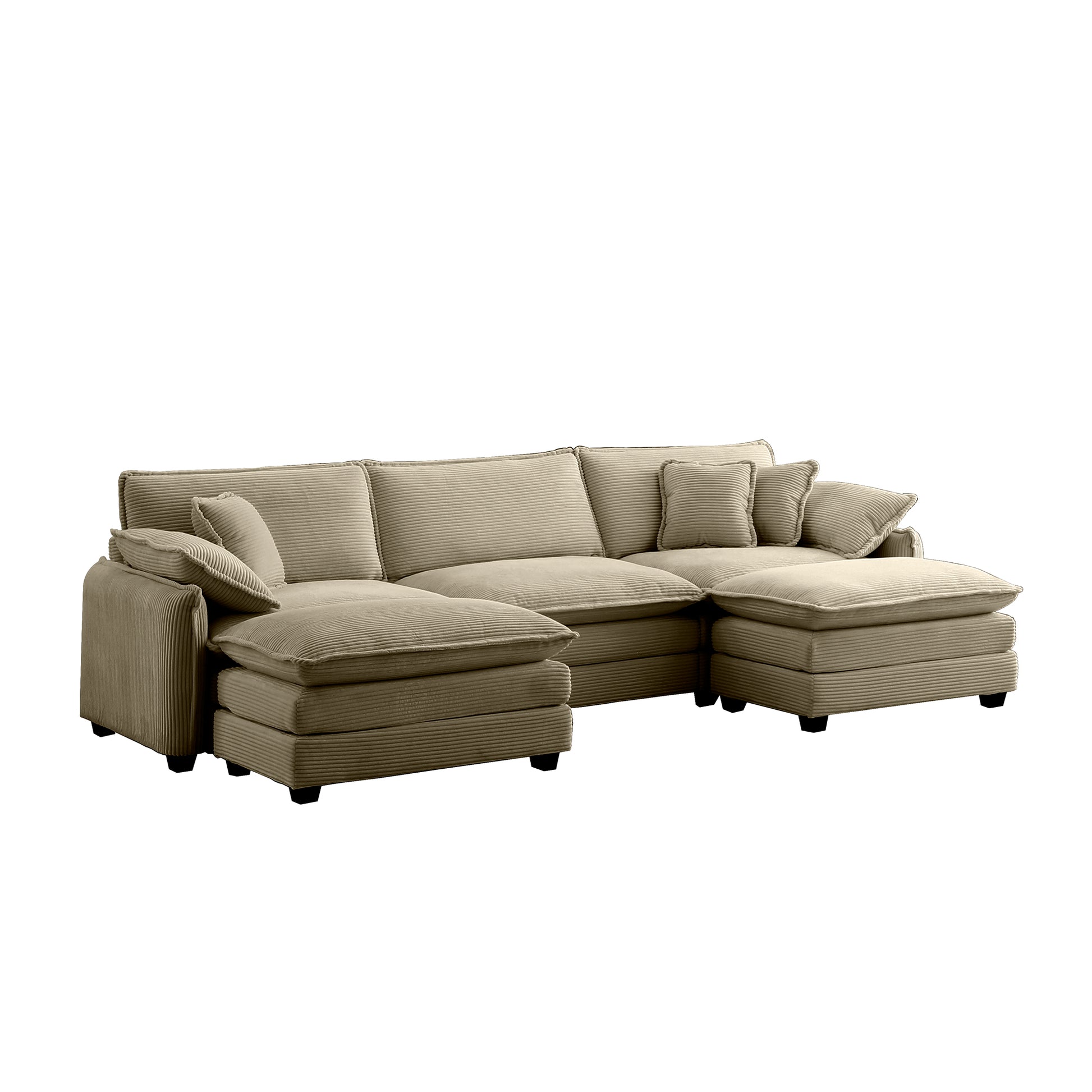 Oversized Modular Cushioned Sofa With Conversible Ottoman, 3 Seater Sofa With 2 Footstools, U Shape Sofa In Camel Corduroy Fabric Camel Corduroy 3 Seat