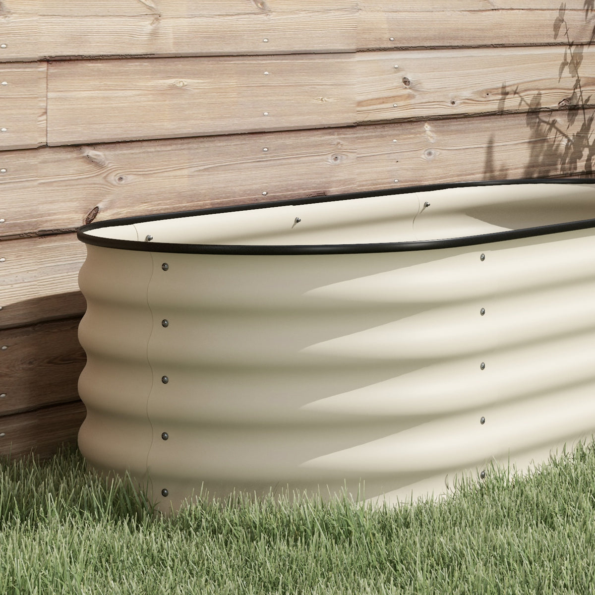Outsunny 6.5' X 2' X 1.4' Galvanized Raised Garden Bed Kit, Outdoor Metal Elevated Planter Box With Safety Edging, Easy Diy Stock Tank For Growing Flowers, Herbs & Vegetables, Cream Cream White Steel