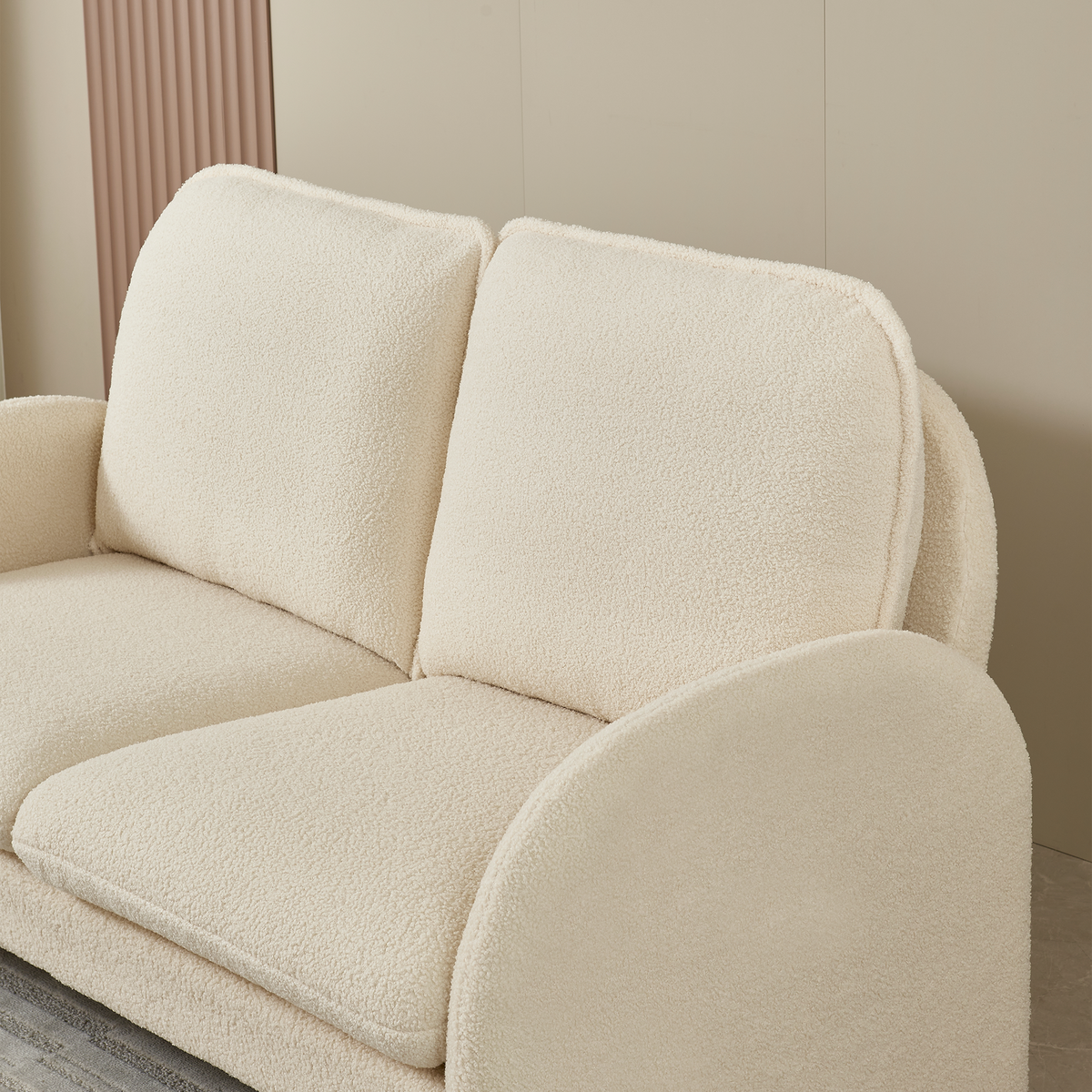 59" Loveseat Sofa Small Couch For Living Room, Sherpa Fabric Upholstered Loveseat Sofa Couch, Small Loveseat Sofa For Apartment, Bedroom Beige Foam Sherpa 2 Seat