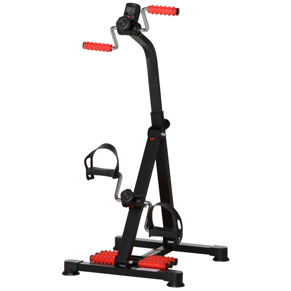 Soozier Pedal Exerciser, Hand Arm Knee And Leg Exercise Machine For Seniors, Height Adjustable, With Lcd Display And Foot Massage Roller Black Red Steel