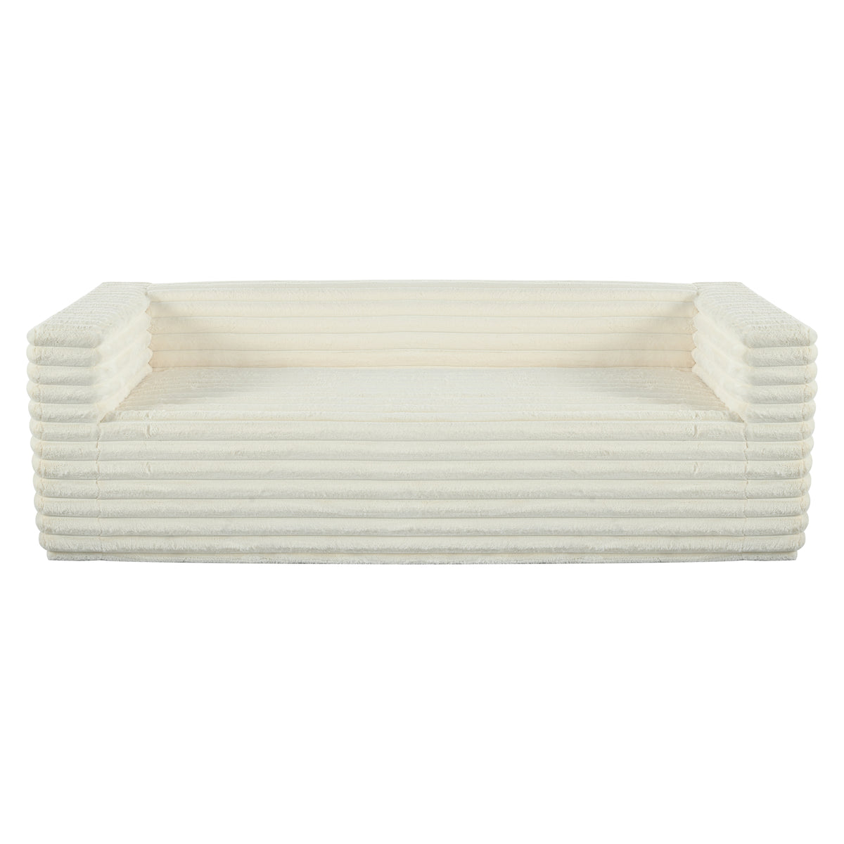 89" Modern Corduroy Couch, 3 Seats Plush Sofa With Squared Arm,Luxury Comfy Seat Super Soft Couches For Living Room,Small Space,Office,Apartment,No Assembly Required Beige Fabric 3 Seat