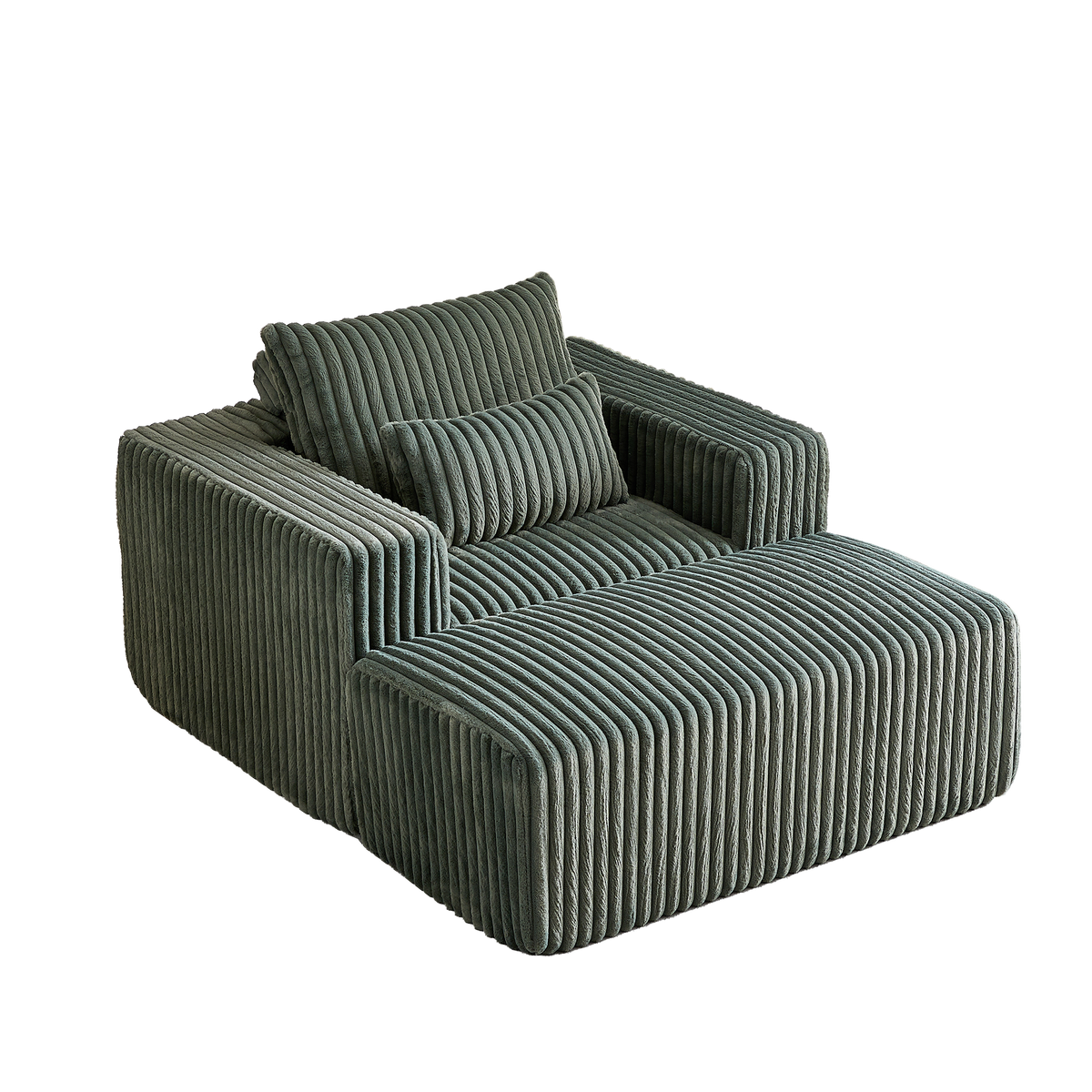 62.5 Inch Corduroy Sponge Sofa Lounge Chair With Removable Footrest,No Assembly Required,Fluffy Modern Sleeper Chair For Indoor Living Room Bedroom Army Green Foam Corduroy 1 Seat