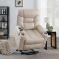 Nairi Ivory Leather Aire Power Motion Recliner With Lift, Heating & Massage Function Ivory Faux Leather