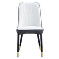 Table And Chair Set.The Table Has A Glass Top With Imitation Marble Pattern Stickers And Stainless Steel Golden Legs. Paried With Chairs With Pu Artificial Leather Backrest Cushions And Black Legs. White Gold Seats 6 Glass Metal
