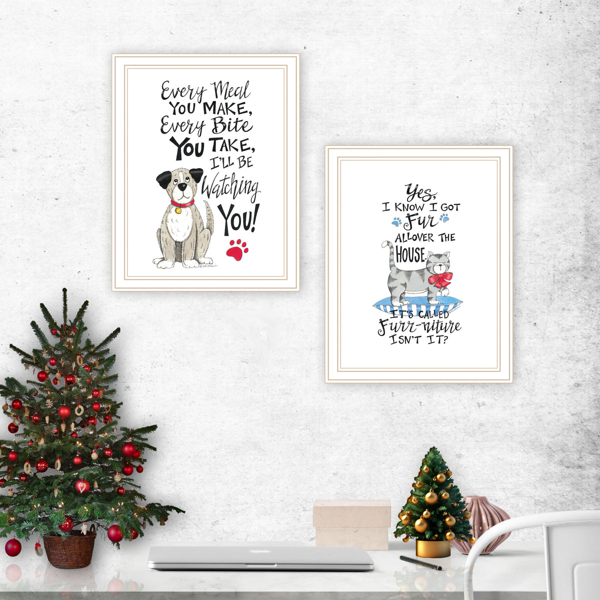2 Piece Vignette It'S Called Furr Niture Isn'T It White Framed Wall Art For Living Room, Bedroom Wall Art Print For Home Decor By Deb Strain Multicolor Wood Paper