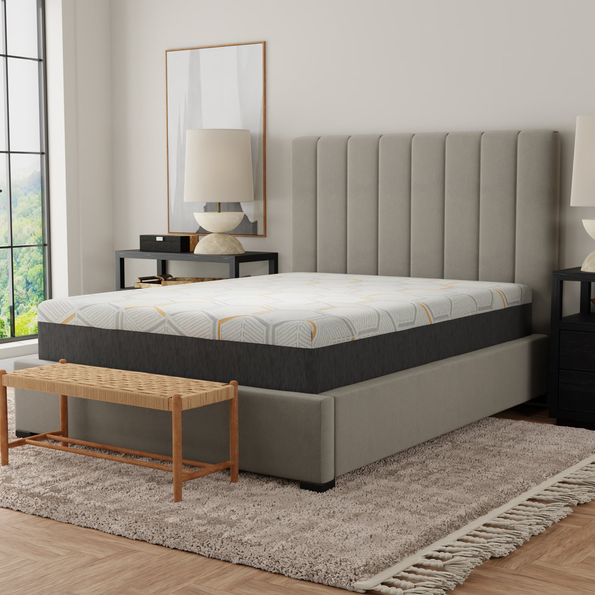 12" Copper Gel Cooling Memory Foam Mattress With Edge Support And Air Grid Base Cal King Split Head Grey Foam California Split King