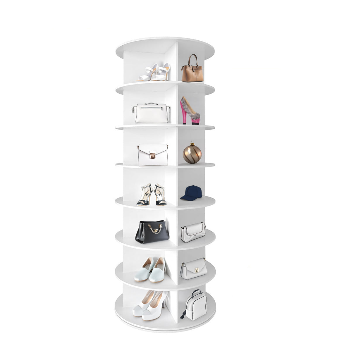 7 Tier Rotating Shoe Rack Tower, Spinning Shoe Display, 360 Shoe Rack Storage Round Carousel, Vertical Handbag Rotate Shoes Closet Organization, Christmas Gift White White Pvc