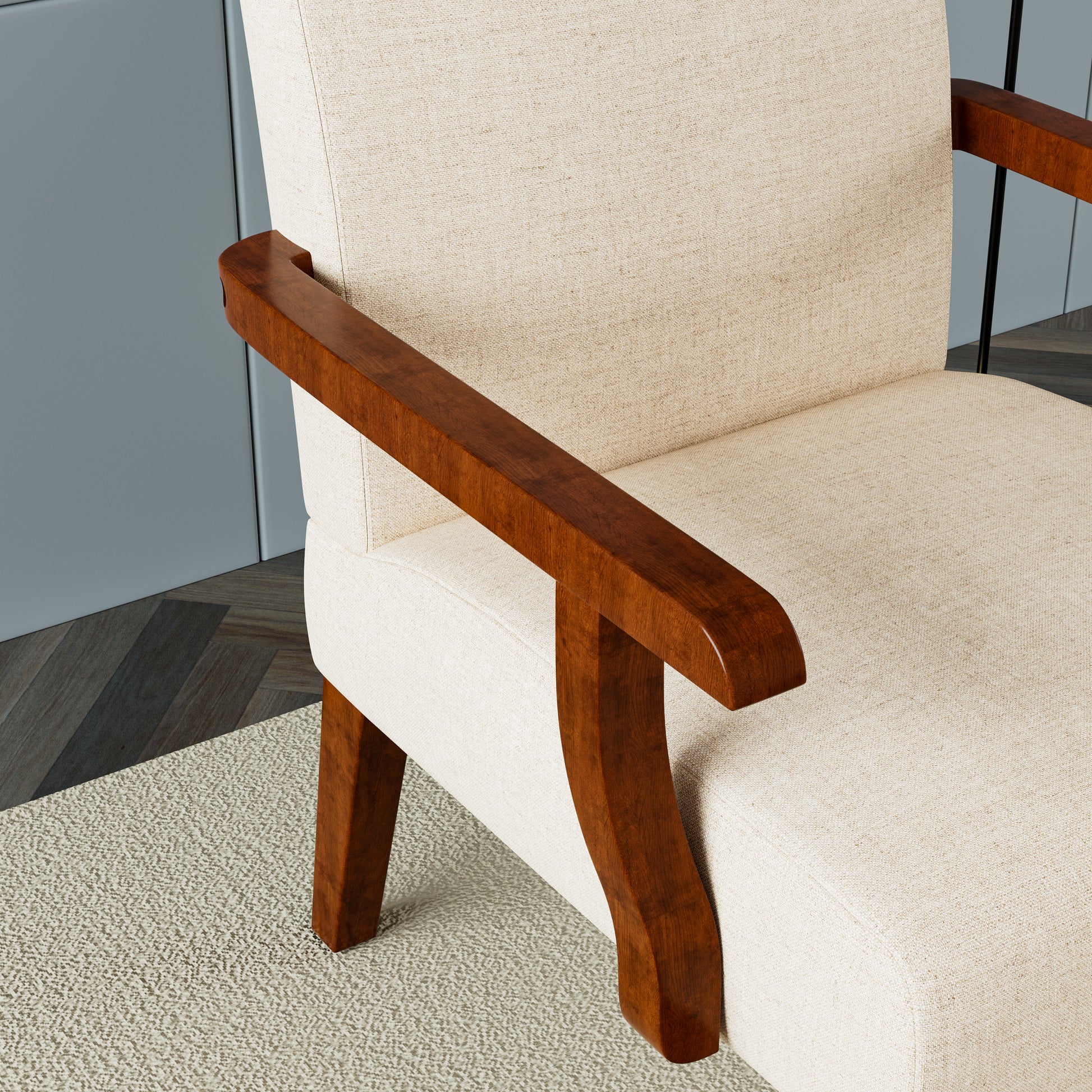 Fabric Accent Arm Chair Set Of 2 With Round Wood Table Beige Fabric