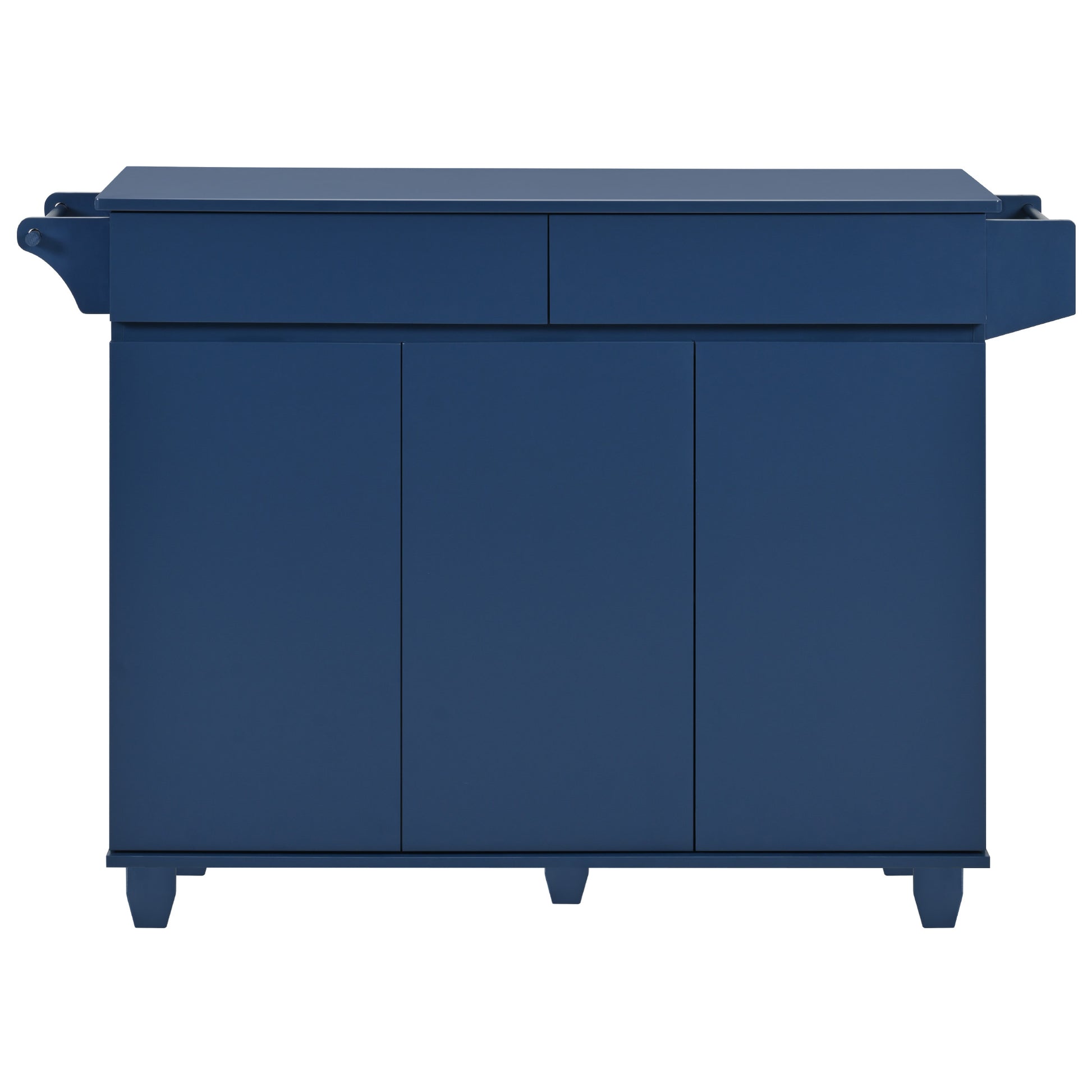 K&K 53.2'' Kitchen Island With Drop Leaf, Kitchen Storage Cart With Spice Rack, Towel Rack And 2 Drawers, Rolling Kitchen Island On Wheels With Adjustable Shelves For Kitchen, Dining Room, Navy Blue Navy Blue Brown Kitchen