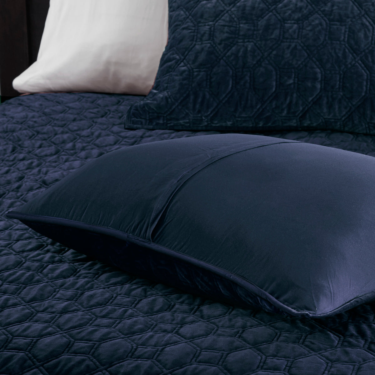 3 Piece Velvet Quilt Set Navy King Cal King King Navy Cotton