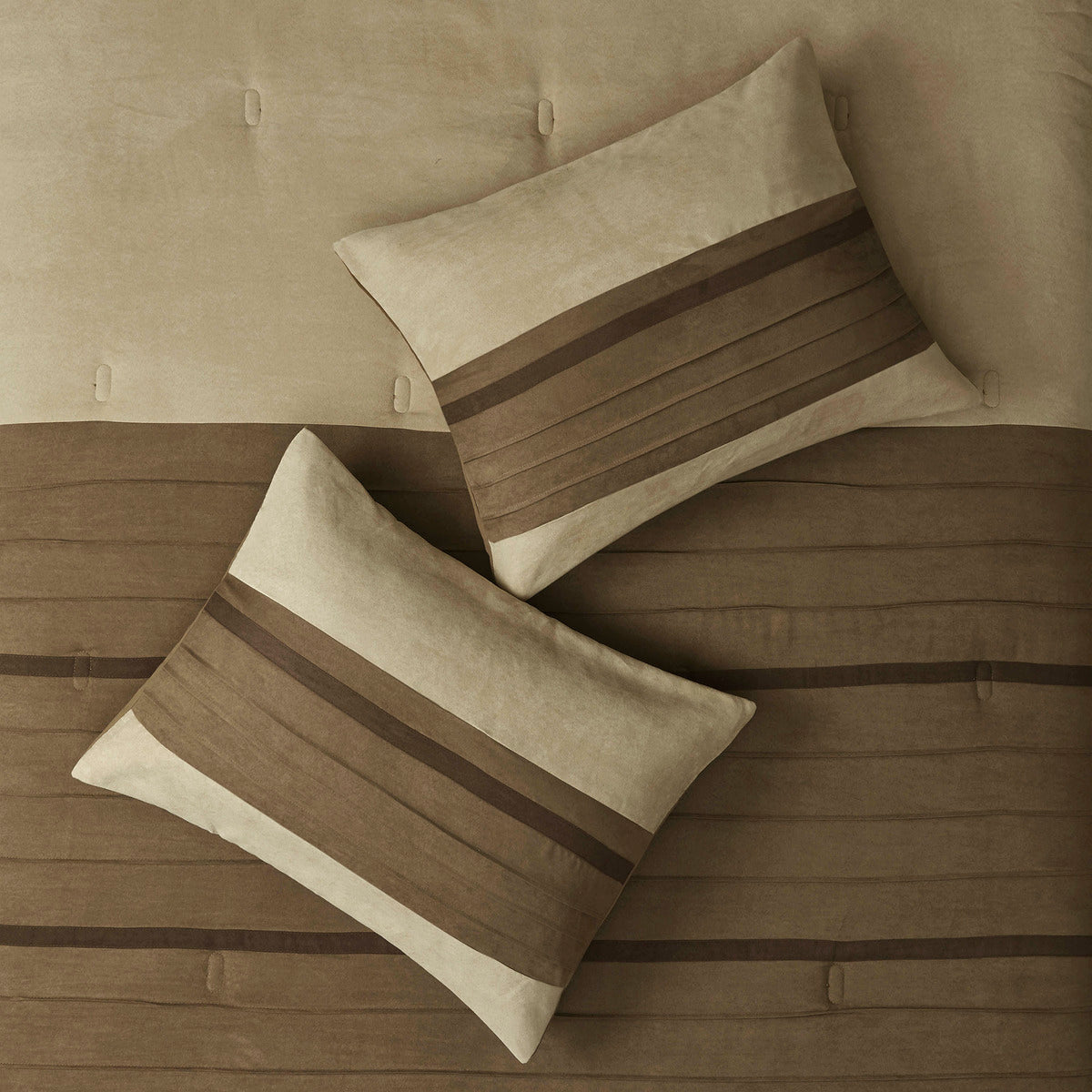 7 Pc Pieced Faux Suede Comforter Set Natural Cal King California King Natural Polyester