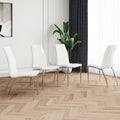 Modern Dining Chairs With Faux Leather Padded Seat Dining Living Room Chairs Upholstered Chair With Chrome Metal Legs Design For Kitchen, Living, Bedroom, Dining Room Side Chairs Set Of 4 White Metal