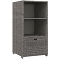 Outsunny Valet Pool Towel Rack, Waterproof Pe Plastic Rattan Wicker Storage Organizer, Indoor Outdoor Spa, And Hot Tub Accessory Storage, 2 Shelves, 1 Basket Drawer, Mixed Gray Dark Grey Rattan