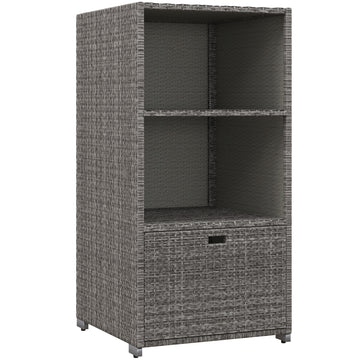 Outsunny Valet Pool Towel Rack, Waterproof Pe Plastic Rattan Wicker Storage Organizer, Indoor Outdoor Spa, And Hot Tub Accessory Storage, 2 Shelves, 1 Basket Drawer, Mixed Gray Dark Grey Rattan