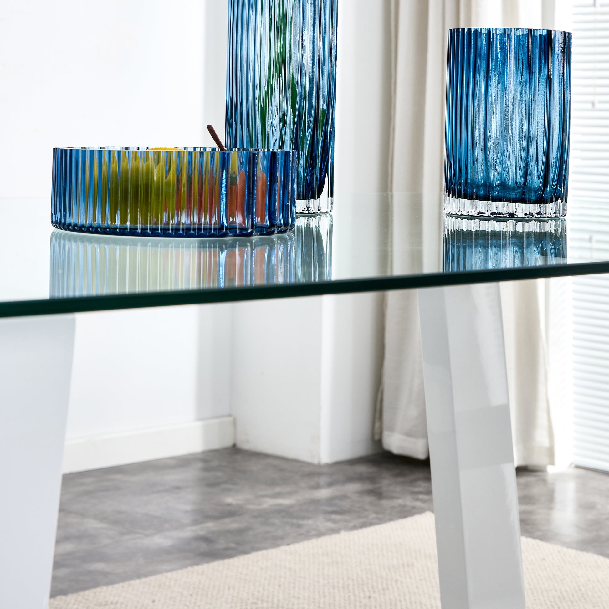 Glass Dining Table Large Modern Minimalist Rectangular For 6 8 With 0.4" Tempered Glass Tabletop And White Mdf Trapezoid Bracket,For Kitchen Dining Living Meeting Room Banquet Hall F 1550 Transparent Mdf Glass