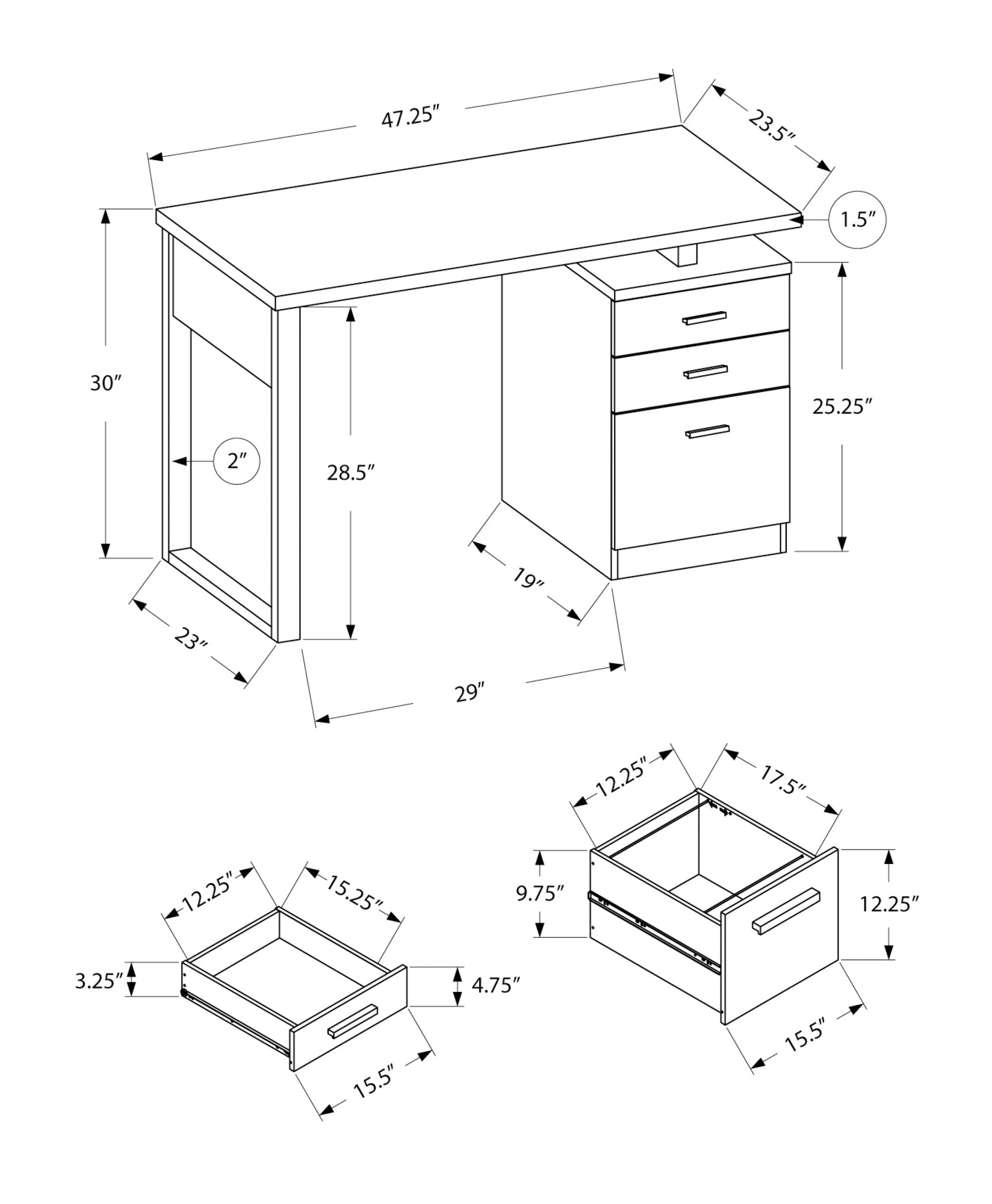 Computer Desk, Home Office, Laptop, Left, Right Set Up, Storage Drawers, 48"L, Work, Black Laminate, Contemporary, Modern Black Particle Board