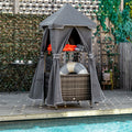 Outsunny Outdoor Towel Valet Caddy, Covered Poolside Towel Holder Rack, Shelf, Basket, Rolling Pe Rattan Wicker Storage On Wheels, Gray Gray Steel