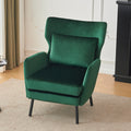 Wing Back Velvet Accent Chair, Modern Living Room Armchair Comfy Upholstered Single Sofa Chair For Bedroom Dorms Reading Reception Room With Metal Legs & Pillow, Green Green Velvet