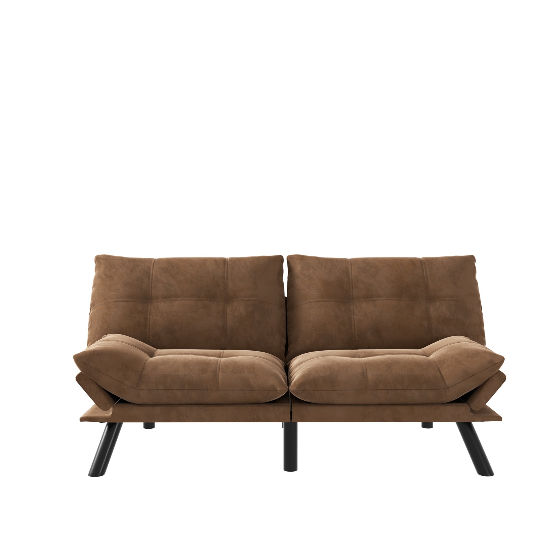 Leatehr Feeling Brown Convertible Folding Modern Sofa Bed White Wood Primary Living Space Light Duty Pine 2 Seat Brown Microfiber Medium Firm Pillow Back Modern Pillow Top Arms Foam Upholstered