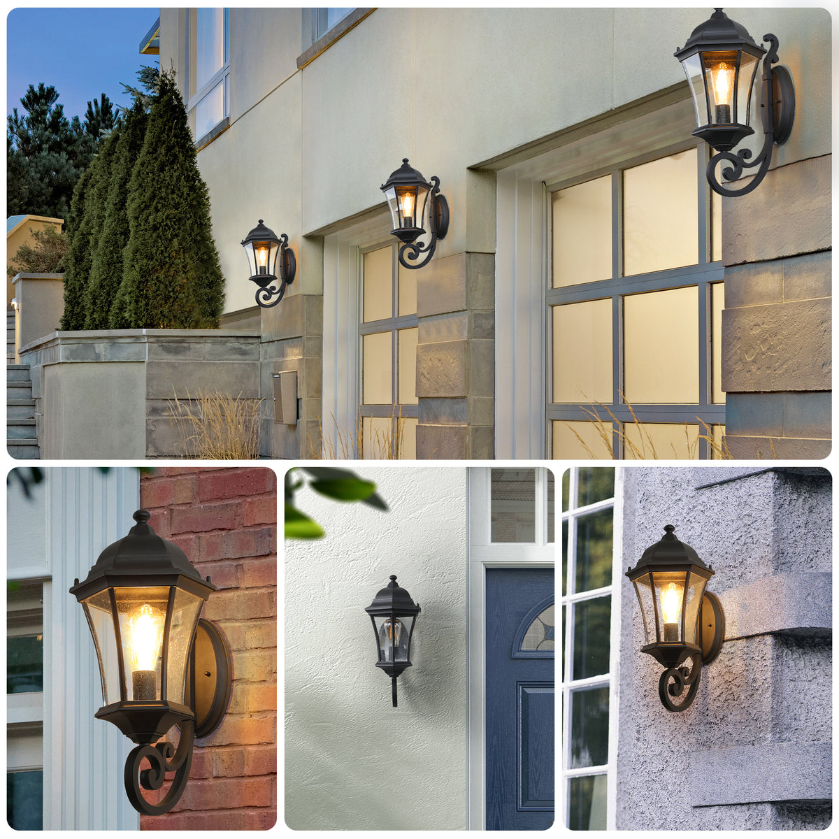Outdoor Waterproof Glass Retro Wall Lamp With Light Sense Supports Multiple Types Of Light Bulbs 1 Pack Black Traditional Glass Aluminium