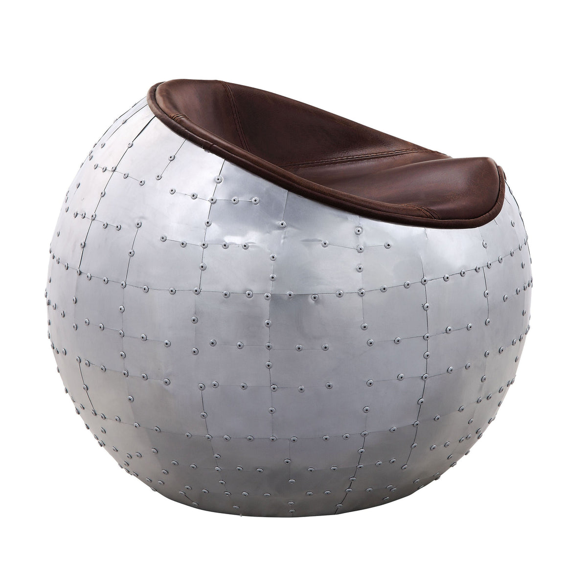 Retro Brown And Aluminum Ottoman With Saddle Seat Brown Genuine Leather Wood Primary Living Space Solid Brown Round Armless Leather