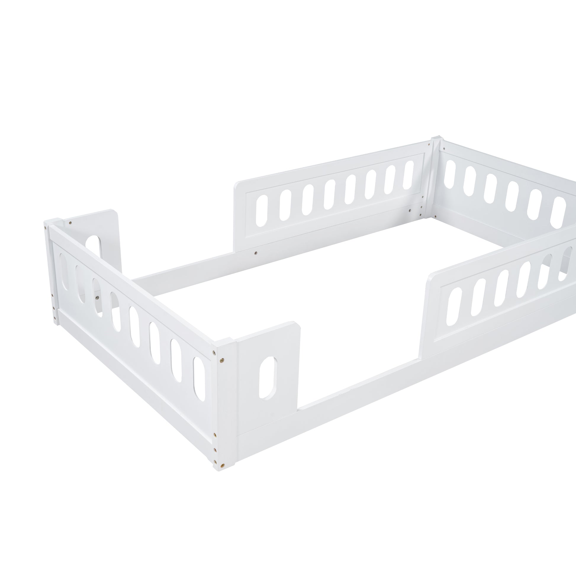 Wood Twin Size Platform Bed With Guardrail, White Box Spring Not Required Twin White Wood Bed Frame Solid Wood Mdf