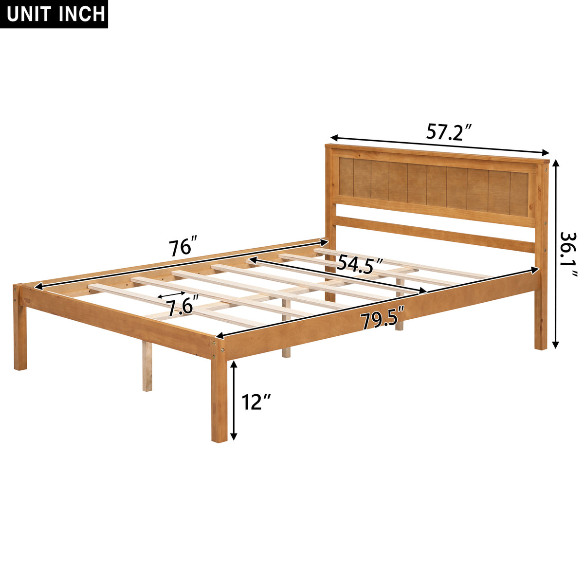 Platform Bed Frame With Headboard, Wood Slat Support, No Box Spring Needed, Full, Oak Box Spring Not Required Full Oak Wood Bedroom Pine