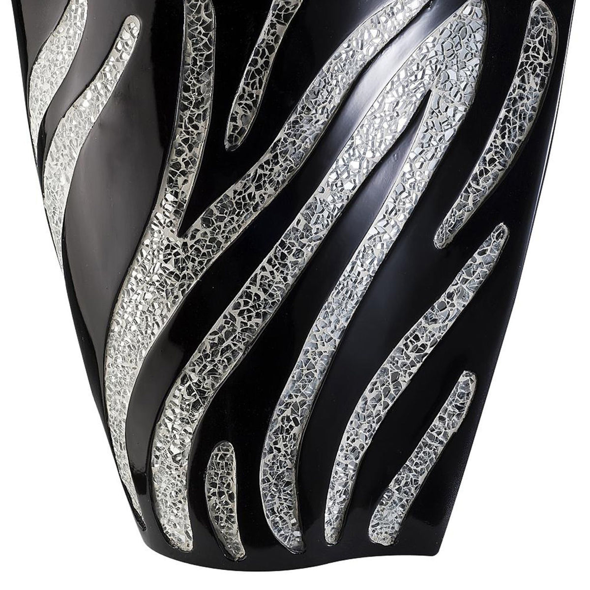 14" Tall Polyresin Decorative Vase, Black Finish With Silver Zebra Pattern Multicolor Polyresin