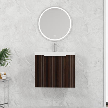 24 Inch Bathroom Cabinet With Resin Sink,Soft Close Doors,Float Mounting Design, For Small Bathroom Silver Brown Stripe Bathroom Modern Plywood Plywood