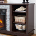 Large Tv Desk Storage Rack With Faux Stacked Stone Surround,Media Console Table With Large Storage Cabinet,Modern Tv Media Stand With 23