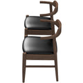 Leon Mid Century Modern Leather Dining Chair Set Of 2 Black,Wood Brown Dining Room Genuine Leather,Solid Wood