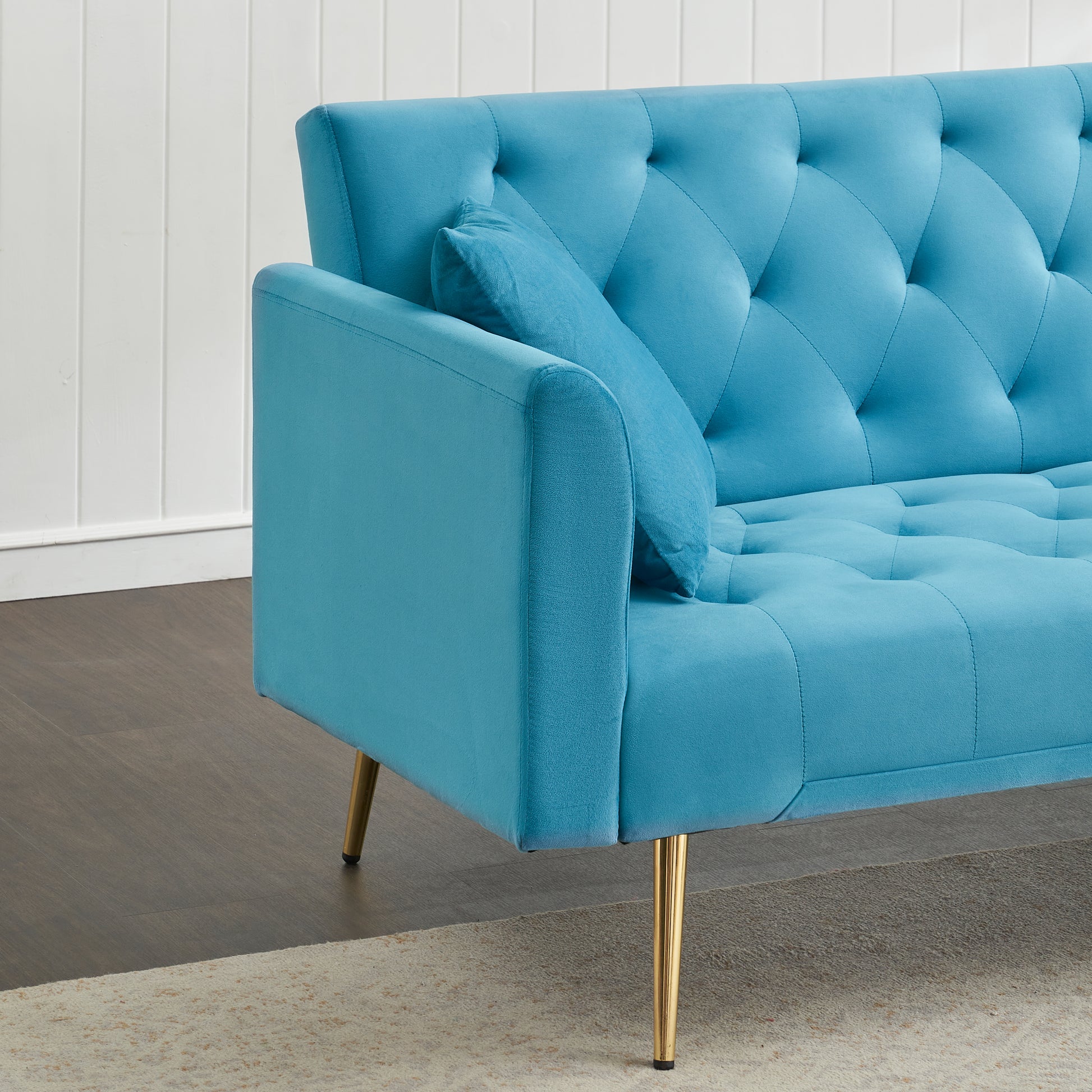 71 Inch Convertibleseat Sofa, American Retro, Light Blue Velvet, Suitable For Small Living Room, Bedroom, Office Light Blue Velvet 2 Seat