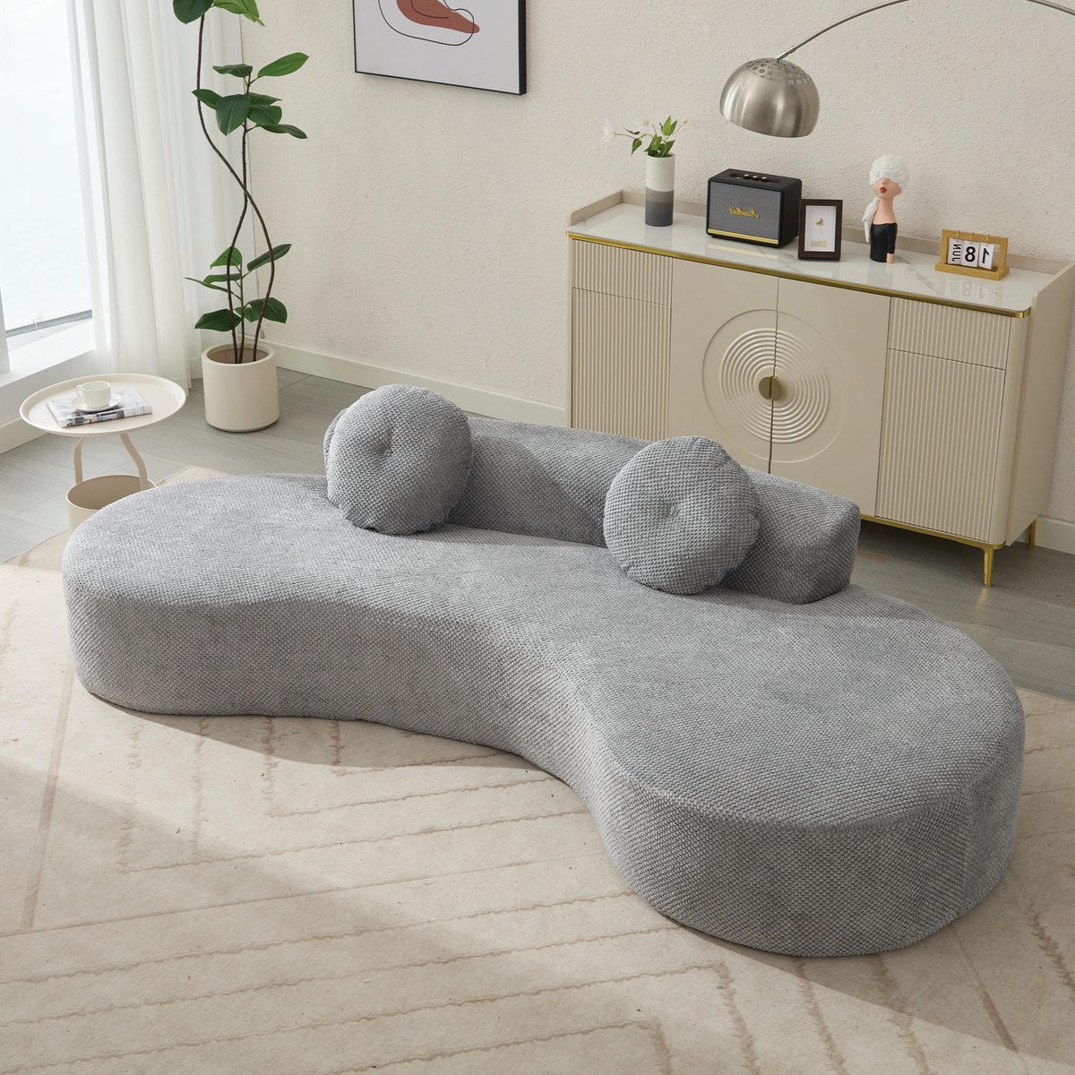 Arrived 105.5''Curved Sofa, Modern Minimalist Sofa, Cloud Couch Sofa 3 4 Seater Couch With 2 Pillows,Bedroom, No Assembly Required, Point Shaped Corduroy, Anti Wrinkle Gray Gray Polyester Primary Living Space Tight Back Soft Modern Foam Upholstered 3