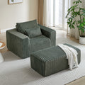 62.5 Inch Corduroy Sponge Sofa Lounge Chair With Removable Footrest,No Assembly Required,Fluffy Modern Sleeper Chair For Indoor Living Room Bedroom Army Green Foam Corduroy 1 Seat