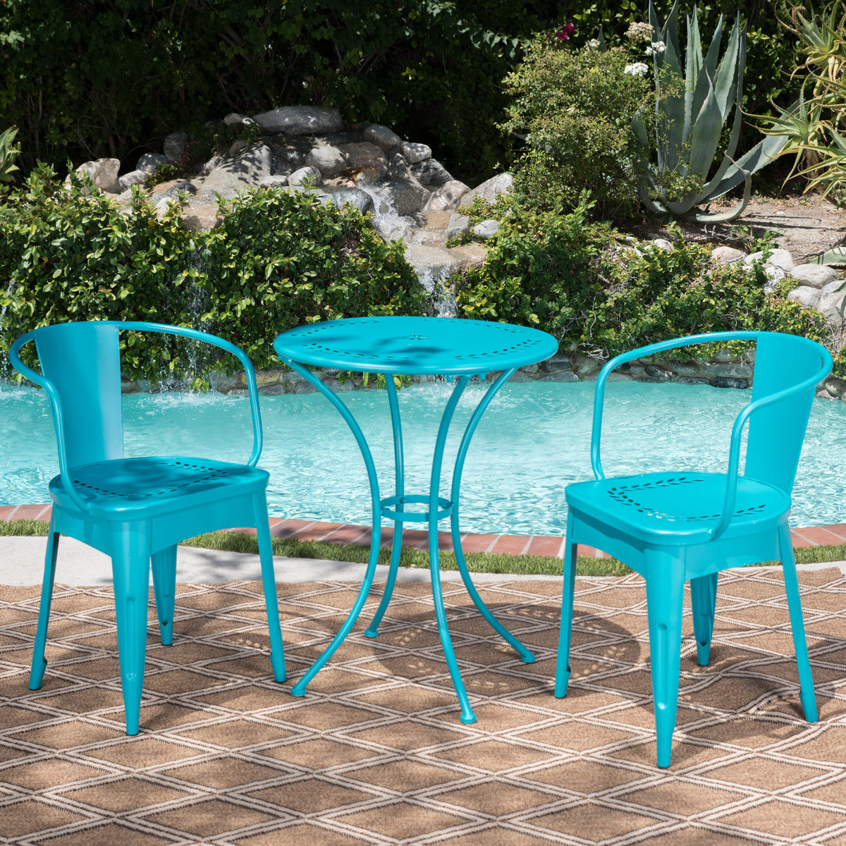 Lourdes 3 Pc Kd Metal Set Teal Iron