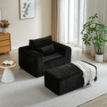 62.5 Inch Corduroy Sponge Sofa Lounge Chair With Removable Footrest,No Assembly Required,Fluffy Modern Sleeper Chair For Indoor Living Room Bedroom Black Foam Corduroy 1 Seat