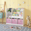Kids Bookcase And Bookshelf, Multifunctional Bookcase With 3 Collapsible Fabric Drawers, Bookcase Display Stand, Toy Storage Organizer For Bedroom, Playroom, Hallway White Pink White Pink Fabric,Mdf