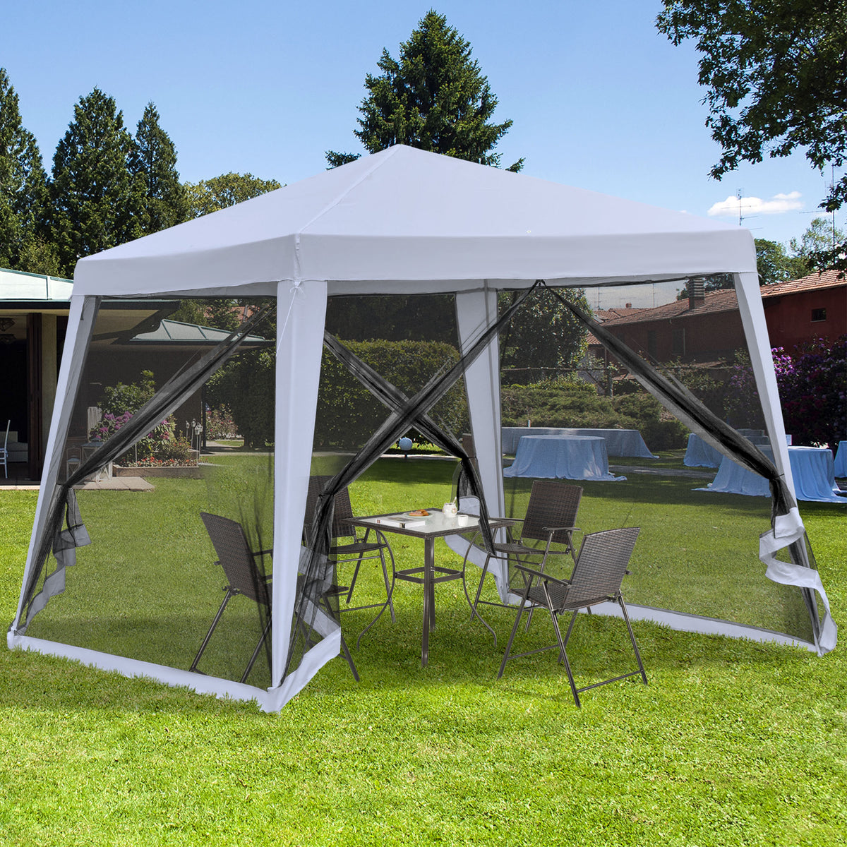 Outsunny 10'X10' Outdoor Canopy Tent, Slant Leg Sun Shelter With Mesh Sidewalls, Patio Tents For Parties, Grey Grey Steel