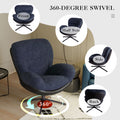360 Swivel Accent Chair, Modern Chenille Lounge Chair With Faux Leather And Black Metal Base Frame, Comfortable Reading Chair For Small Spaces, Living Room, Bedroom, Reading Corner, Office, Navy Blue Black,Navy Blue Brown Primary Living Space American