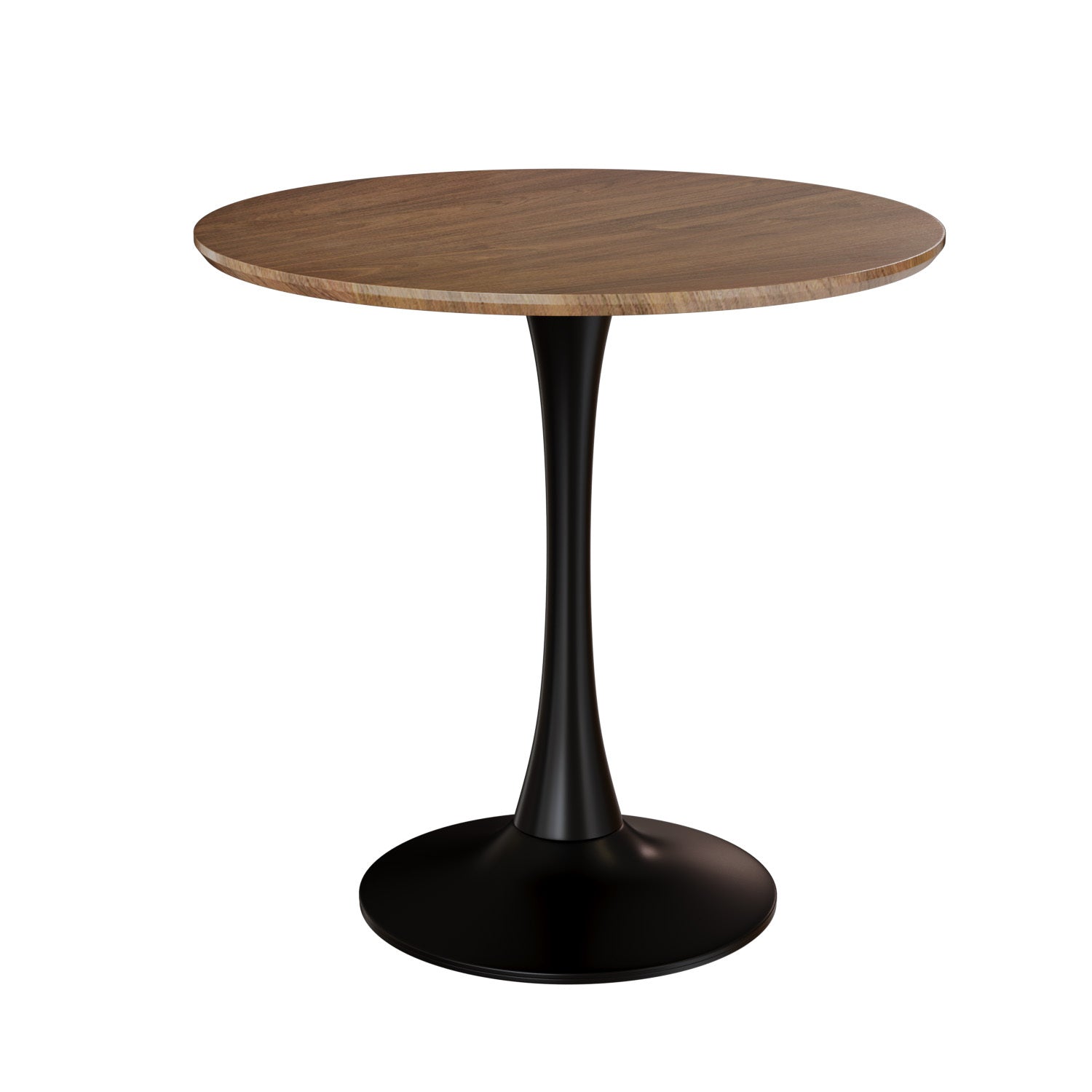 Walnut Circular Dining Table, 31.5 "Tulip Dining Table, Kitchen Dining Table For 2 4 People, Mdf Tabletop And Base, And 2 White Pu Black Metal Leg Dining Chairs Set 2 Walnut Mdf